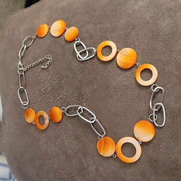 3/$30 Orange Shell Oval Link Mermaidcore Chain Necklace - Picture 2 of 6
